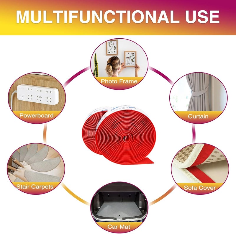 Summerbrite 12ft x 1 Inch Hook and Loop Tape, Heavy Duty Double-Sided Adhesive Strips, Strong Sticky Back Fastener, Cuttable Interlocking Tape Fasteners for Home, Office, Car, School & DIY Crafts Red - Image 4